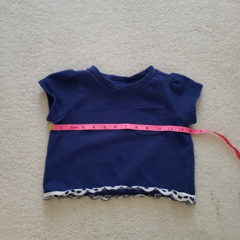 Janie and Jack Girls' Navy French Terry Short Sleeve Shirt With Eyelet Trim sz5